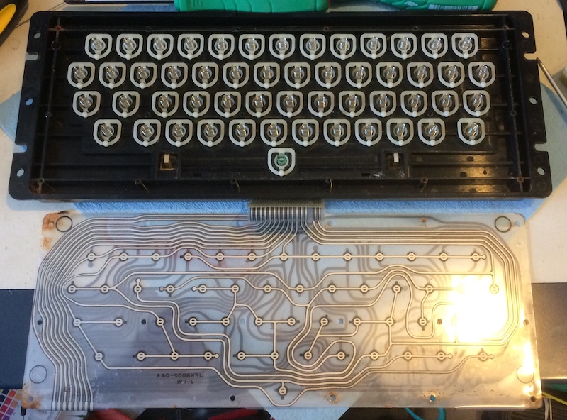 The membrane is removed from the keyboard. You can see several shiny springs for each key.