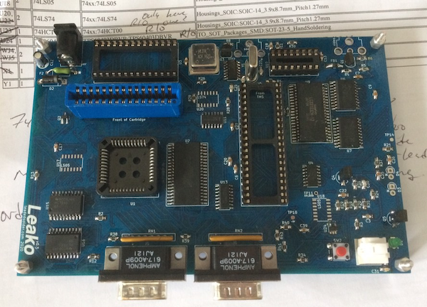 The v0.5 board, assembled to the point of needing one 74LS74, and two 74LS05s, which were both missing.