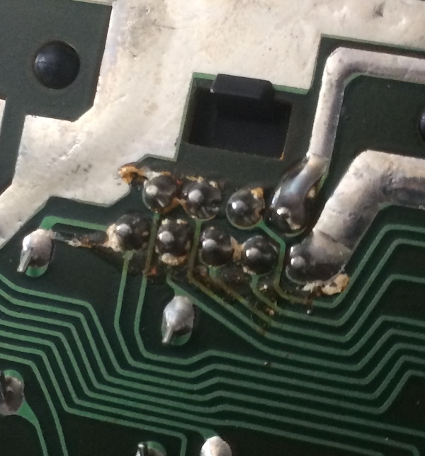The gross joystick port solder joints