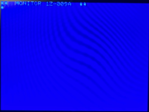 The computer has booted into a blue screen with white lettering: ** MONITOR 1Z-009A **