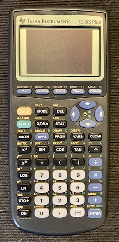 The TI-83 Plus, showing its black screen.