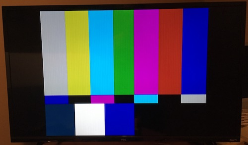 The SMPTE colour bars test.