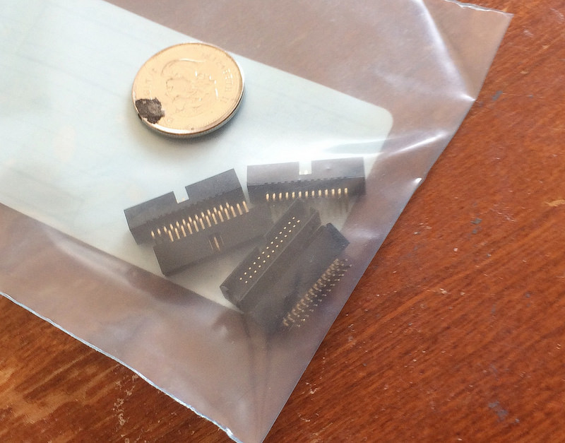 Wrong size of 26-pin header ordered (quarter for scale)