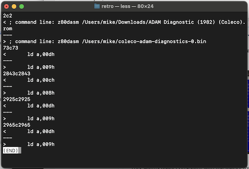 The two listings from the disassembled ROM report that only a handful of ld a commands are different. $09 becomes $0d for instance.