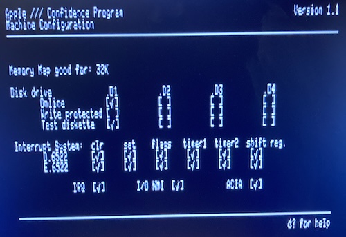 The machine configuration page of Confidence Program says "Memory Map good for: 32K" before going on to say that the interrupts are working well and a disk drive is attached to unit .D1
