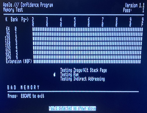 The Confidence Program RAM test fails on "Testing Ram" and simply says "BAD MEMORY"