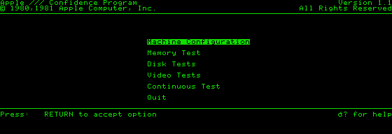 The Confidence Test's main menu. Remember how this looks, it'll be important later.