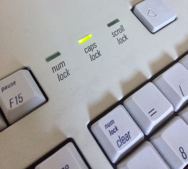 The caps lock light is lit on this ADB keyboard
