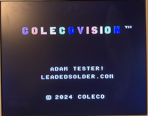 The ADAM tester is starting up. It has the standard ColecoVision boot screen.