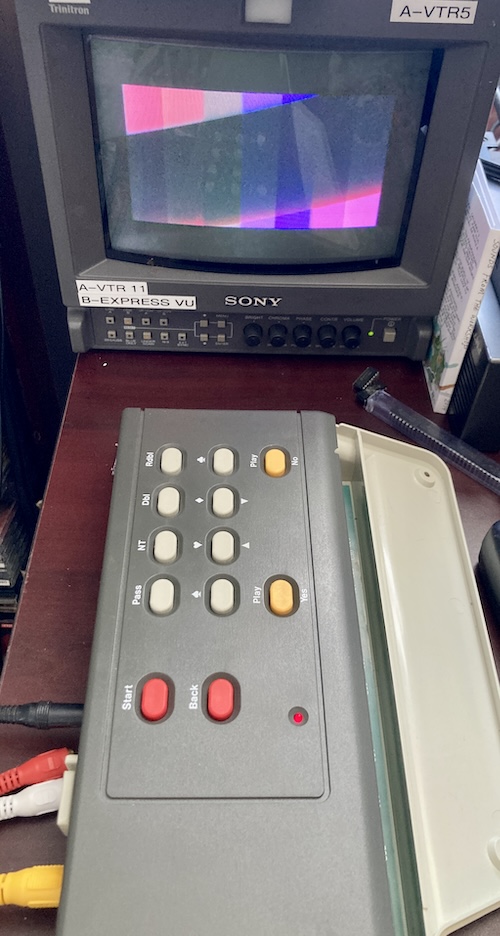 The lid of the BBC Bridge Companion is installed, the power light is on, and the colour bars are on the TV (admittedly, with a refresh line stuck through them.)