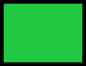 A purple screen with a green fuzzy grey tile in the top left corner. It's working!
