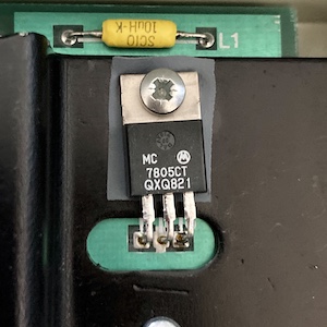 A three-pin 7805 5v voltage regulator