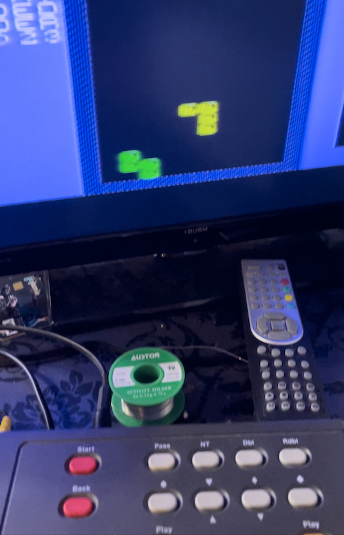 The BBC Bridge Tetris running on Pete Golding's TV set and Companion.