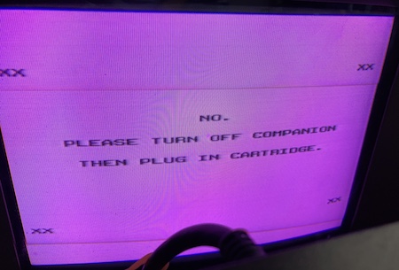 The screen reads: "No. Please turn off Companion then plug in cartridge."