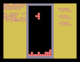 Some Tetris pieces are stacked onto the board in a haphazard fashion. You can see that some of them are rotated.