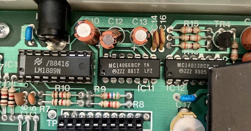 Three video ICs are clumped together: LM1889, MC14066, MC14013.