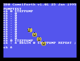 The pumpkin is even more rotated. The code behind shows I have been running "0 STEPPUMP" a few times and checking for stack corruption.