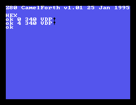 The background colour is reset by sending the colour '4' to it. The exclamation point remains black.