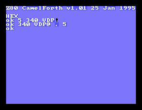 The VDP is being read back. A colour 5 is set to address 340 and then retrieved.