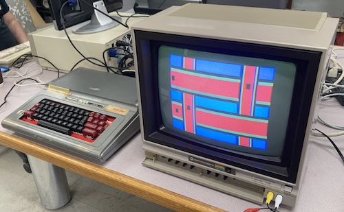 A demo is playing on the CoCo on a Commodore 1702 CRT display, and it looks perfectly fine.