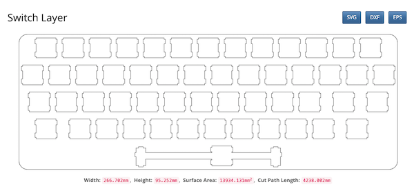 The CAD layout for how to cut out the keyboard frame.