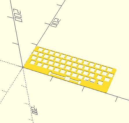 The keyboard, extruded to a little bit of thickness in OpenSCAD