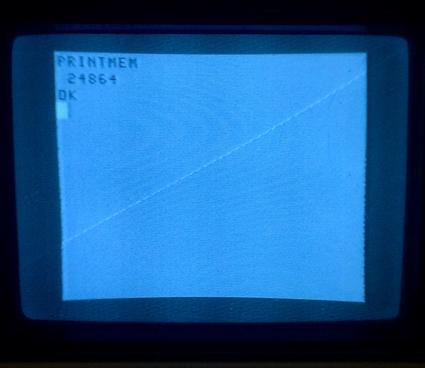 A BASIC prompt. The top of the screen says PRINTMEM and then underneath it says 24864 OK, indicating 24,864 free bytes in lower RAM.