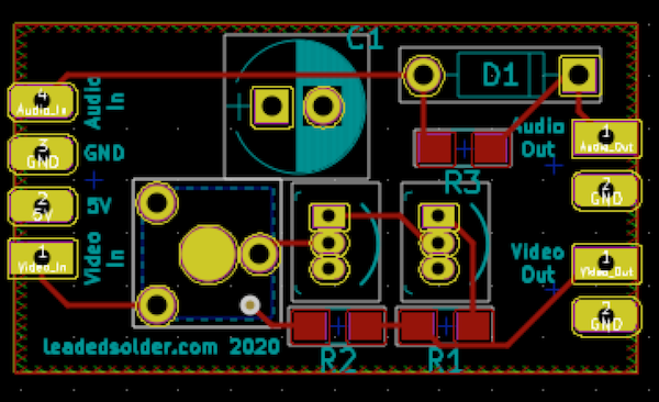 A quickie KiCad board view of the video amplifier board.