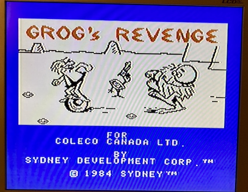 The title screen for Grog's Revenge. It says: For Coleco Canada, by Sydney Development Corp. © 1984 Sydney.
