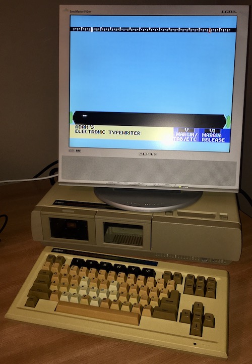 The Coleco Adam is started up into the built-in word processor, "Adam's Electronic Typewriter."