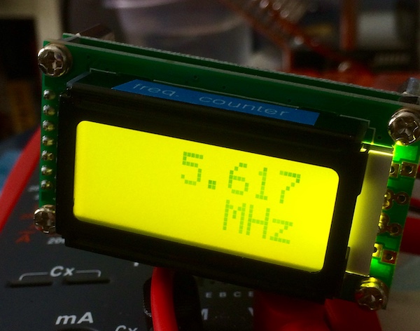 The frequency counter, showing 5.617MHz