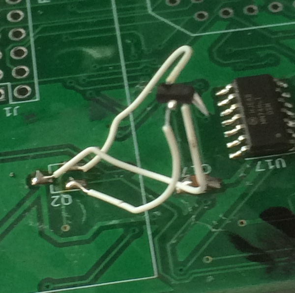 The FET bodged into the middle of next Wednesday, atop some badly-soldered Kynar wire