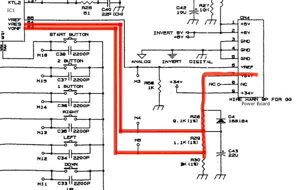 The trace from the VBAT line all the way to VRES and VONF on the ASIC