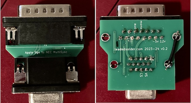 The IIgs adapter, with the giant poorly-soldered bodge wire from shield to shield.