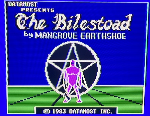 The title screen for "The Bilestoad," by Mangrove Earthshoe, published by Datamost Inc.
