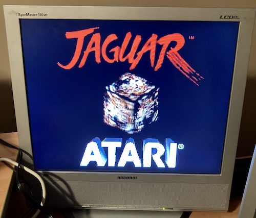 The ATARI JAGUAR boot screen, with a spinning cat cube.