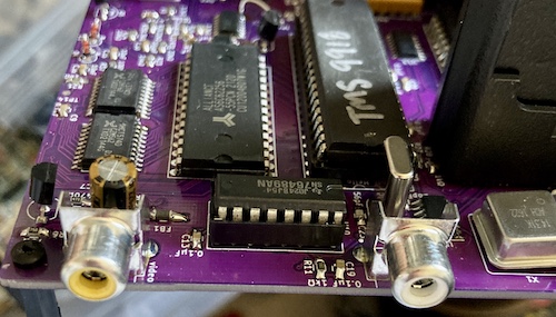 The yellow (video) and white (audio) RCA jacks.