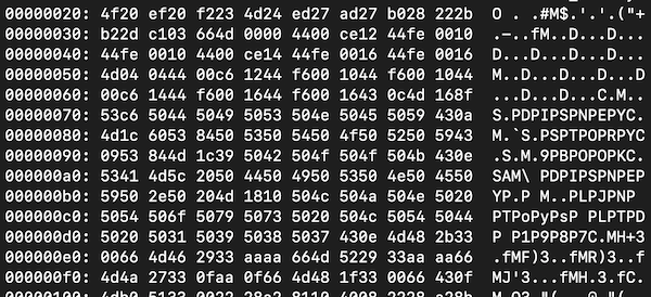The 'ASCII' section of the hex editor decodes to basically gobbledegook.