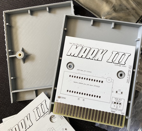 The revised PCB is stuck into a 3D printed Mark III cartridge shell.