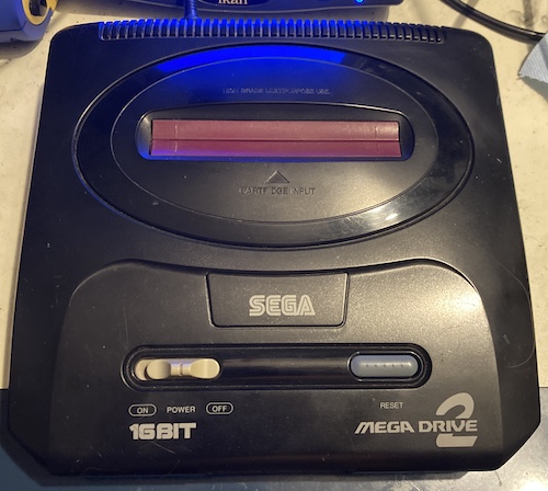 The Mega Drive II, sitting on my desk. It says "High Grade Multipurpose Use" at the top.
