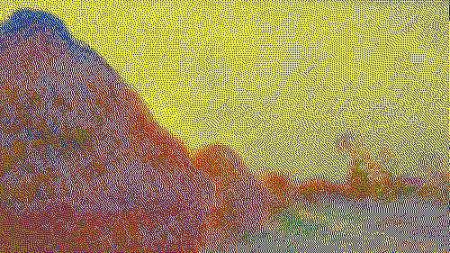 The quantized version of the previous image shows a very grainy-looking haystack. The trees in the background are now almost impossible to see as they get lost in a buzzy haze of yellow sky.