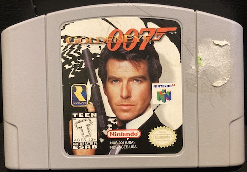 A US-market copy of GoldenEye 007 is pictured.