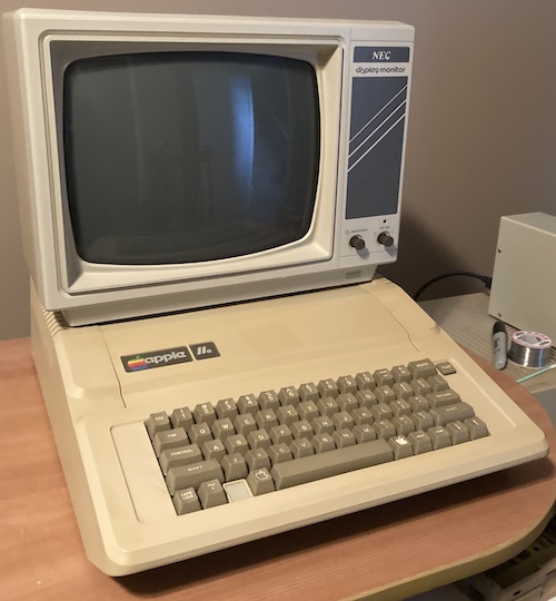The Apple IIe has the display on top of it now.