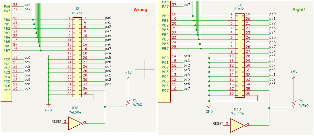 The pinouts are clearly different. The original symbol has PB0 going to pin 1, and then PB1 going to pin 3, whereas the correct one has PB0 going to pin 1, and then PB1 going to pin 2...