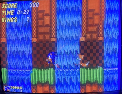 Running through waterfalls in Sonic 2.
