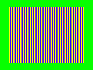 A bunch of vertical lines of blue, yellow, yellow, blue pixels are on top of a searing green background.