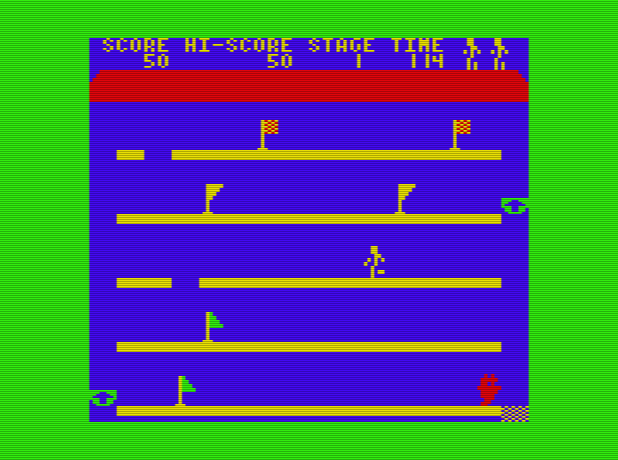 Lift. I am trying to dodge an enemy while collecting flags using an elevator.