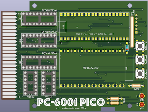 The version-two board. Notice that there are now three 74LVC245s in the top left.