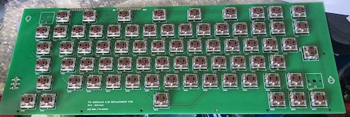 All the "brown" Kailh Choc switches are installed into the PCB. I haven't put in the special ones for Stop and Kana yet, nor any LEDs, nor cables. But the diodes are there.
