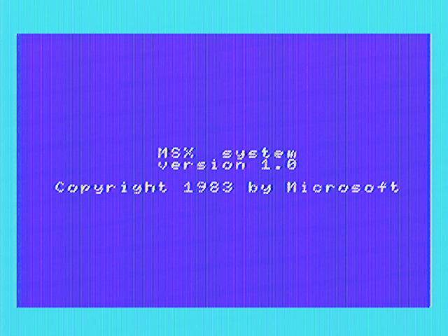 The MSX boot screen. MSX system version 1.0 Copyright 1983 by Microsoft